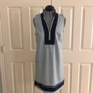 Simply Southern Sleeveless Blue & White Dress Navy Ribbon Rick Rack Acce…